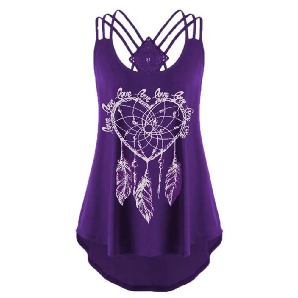 

Summer Sexy Women Printed Loose Plus Size Backless Tank Top Vest