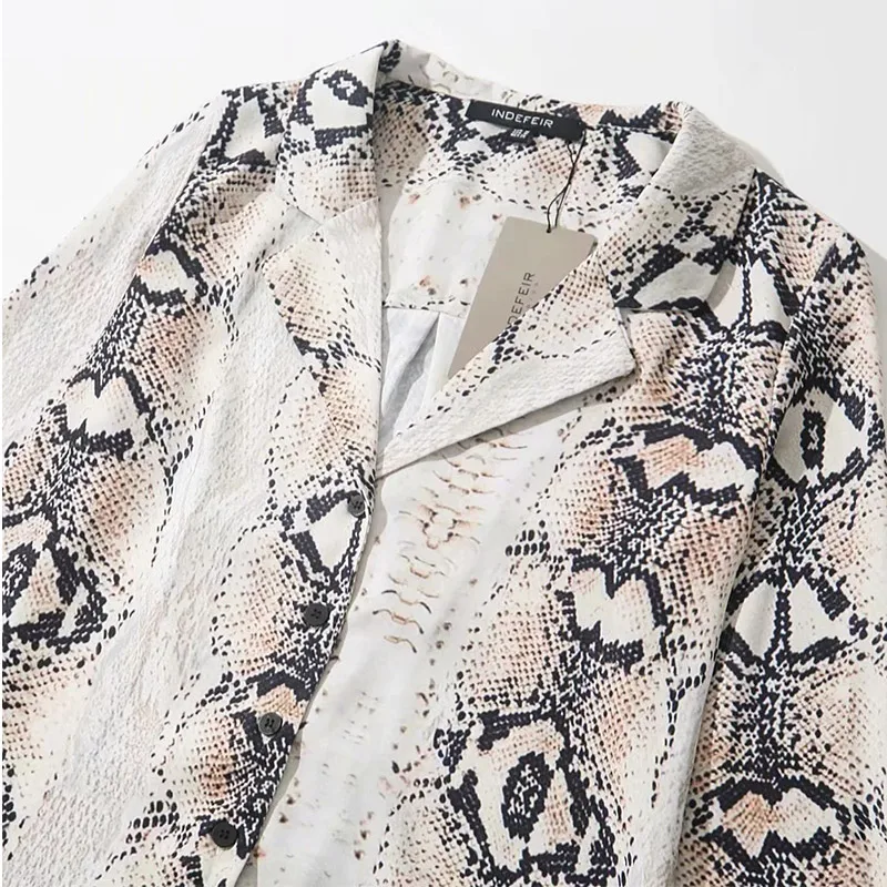  AECU 2019 Autumn Women Snake Print Blouse Long Sleeves Turn-down Collar Snakeskin Shirts High Stree