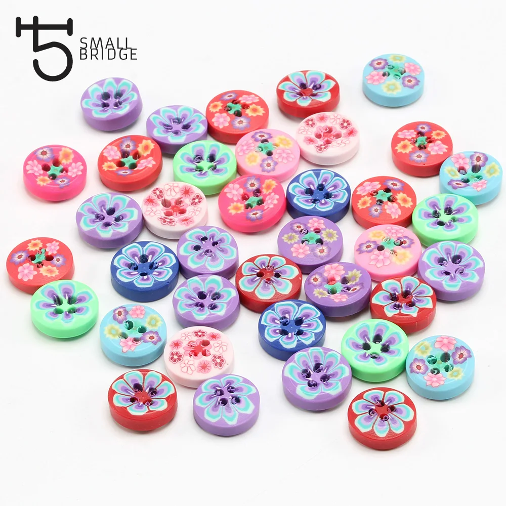 

15mm Round 4 Holes Buttons Fimo Beads Women DIY Accessories Clothes Decoration Flower Pattern Polymer Clay Beads Wholesale U201