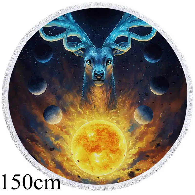 Celestial от JoJoesArt большое круглое пляжное полотенце Elk Planet микрофибра Toalla одеяло оленьи рога банное полотенце Вселенная Галактика коврик - Цвет: Towel 150cm