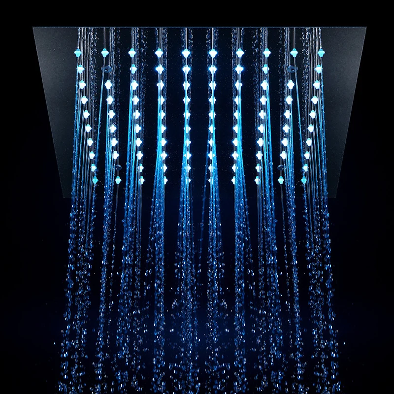 Ceiling Mounted 64 Color LED Rainfall Shower Heads 4 Functions Brushed Shower Faucets Set Water Power Light Bathroom Rain Shower