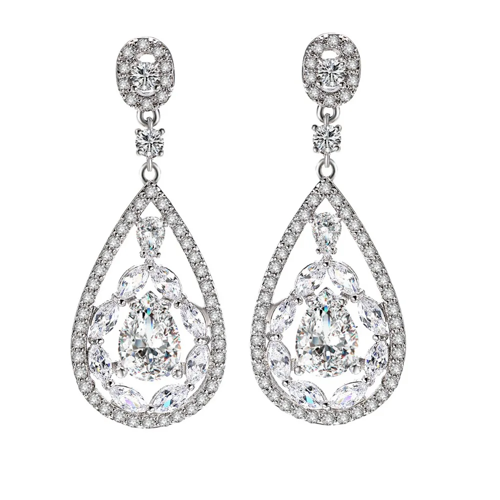 

New arrivals women Earring long drop Earrings copper material setting white cz stone earring Fashion jewelry Free shipping