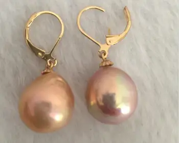 

charming a pair of 13-14mm natural south sea baroque lavender pearl earring 14k