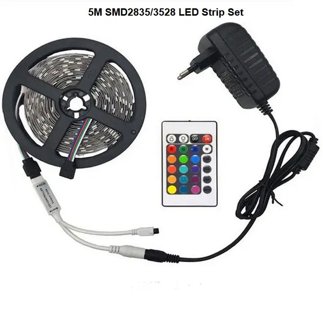 Горячая RGB Светодиодная лента 3528 Гибкая полоса света DC12V 5 м 300led + 24key ИК пульт