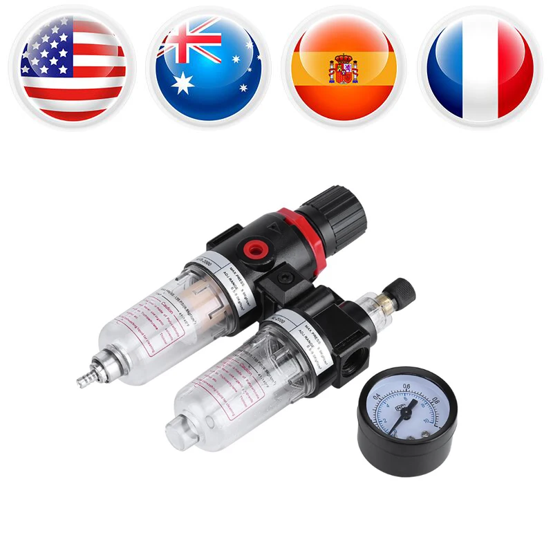 1 Pcs 1/4'' Air Filter Regulator Lubricator Water Pressure Compressor Regulator Moisture Trap