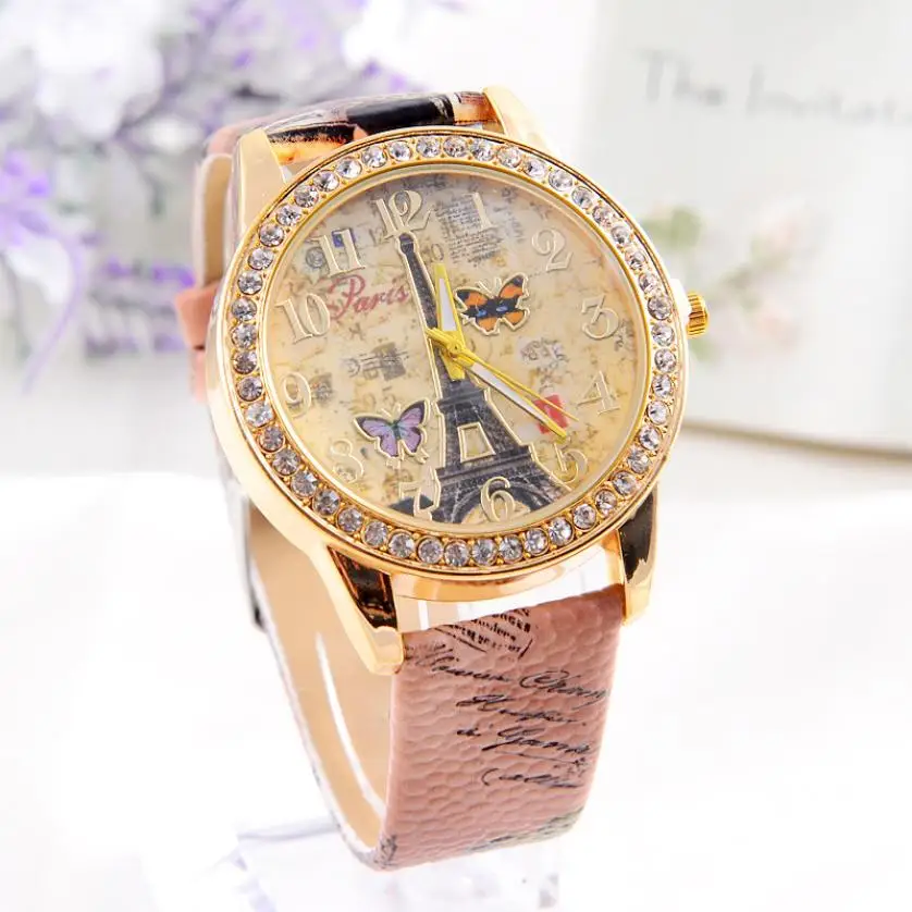 

Fashion Paris Style Tower Butterfly Quartz Watches PU Leather Woman Watch 2018 Luxury Wristwatch Montre Femme 18MAR22
