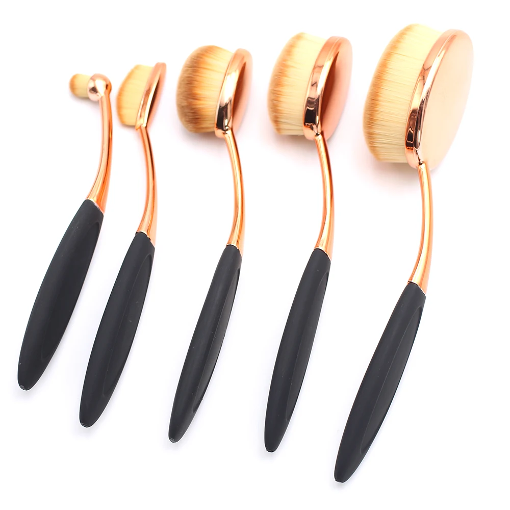 

Professional Artist Best Quality Rose Gold And Black Handle Soft Dense Bristle 5pcs Oval Makeup brush Set