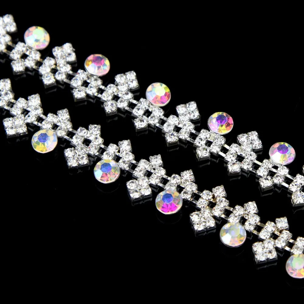 $75.6 10Yards Glass Rhinestones Colorful Applique For Wedding Dress Sewing Accessories Hotfix Rhinestones