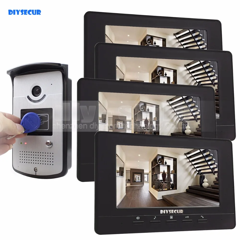 

DIYSECUR 7 inch Video Door Phone Doorbell Home Security Intercom System RFID LED Night Vision RFID Camera 1 v 4