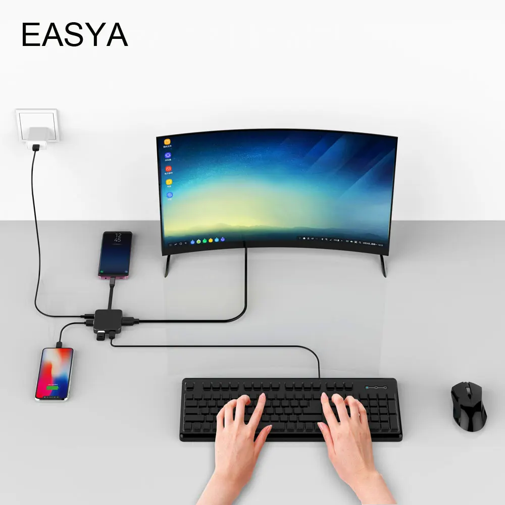 

EASYA Thunderbolt 3 USB C Hub to HDMI support Dex Mode for Samsung Galaxy S8/S9 Nintend Switch Type-c with PD Hub 3.0 Port