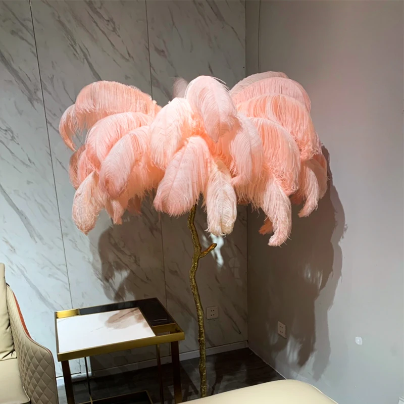 

Feather Floor Lamps Feather Lampshade Standing Lamp Home Lighting for Living Room Bedroom Modern Copper Decoration Indoor Study
