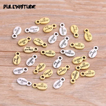 주얼리 제작용 금속 합금 물방울 참 글자 펜던트, DIY 수제 공예, 2 색, 8*4mm, 100 개
