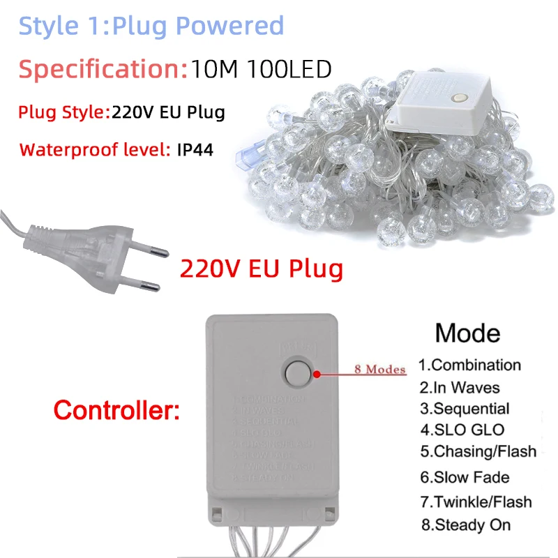 6 м 10 м Кристальный шар гирлянды 220 В и Батарея Вспышка Фея лампа открытый для рождества праздничное украшение для дома