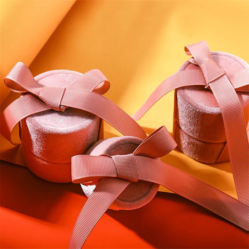 Delicate Handmade vintage velvet pendant necklace boxes gift box pink ribbon storage ring boxes jewelry packaging high-quality