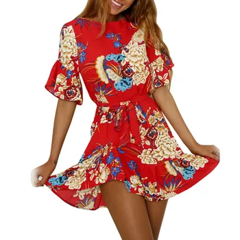 

Mini Dress Summer Fashion Dress Floral Clothing Nice Spaghetti Strap Floral Print Beach Style Skater A Line Dress
