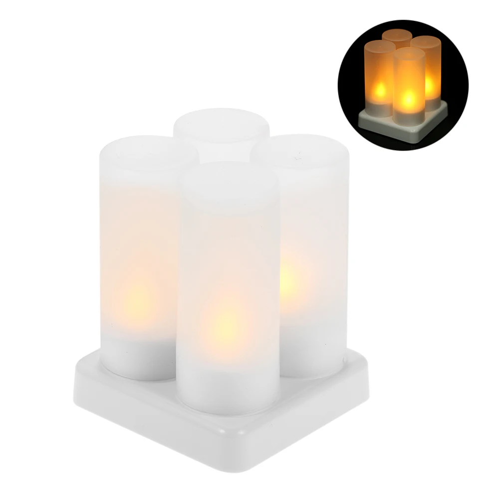 

Rechargeable LED Flickering Flameless Candles Tealight Candles Lights with Frosted Cups Charging Base Yellow Light AC100-240V