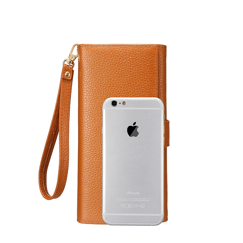 Goede Realer Lange Portemonnee Vrouwen Echt Leer Vrouwelijke Portemonnee Met Polsbandje Telefoon Pocket Rits Broekzak Portemonnee Voor Credit Card