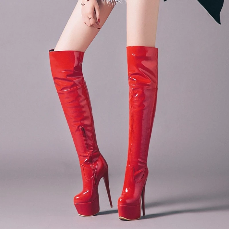 Red Over Knee Boots Women Extreme High Heel Platform Thigh High Boot Sexy Dance Nightclub Party Fetish Shoes Large Size 45 48 women high heel boots
