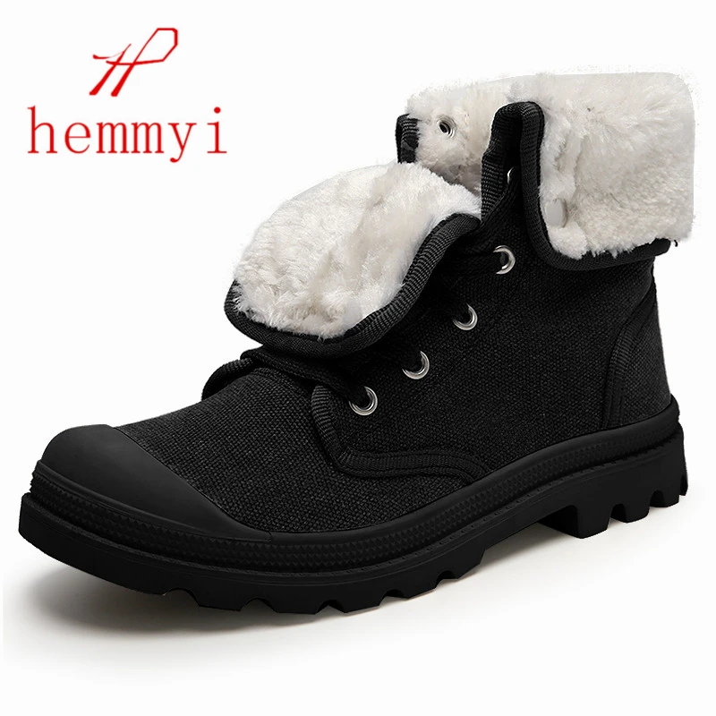 

Hemmyi 2018 Winter New High Quality Waterproof Women Canvas Shoes Unisex Keep Warm Short Plush Outdoor Non-slip Sneakers Black