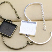 10 комплектов 25 мм Квадратные браслеты база ободок лотки Пустые Настройки ручной работы изогнутый разъем для DIY ювелирных браслетов браслеты женски