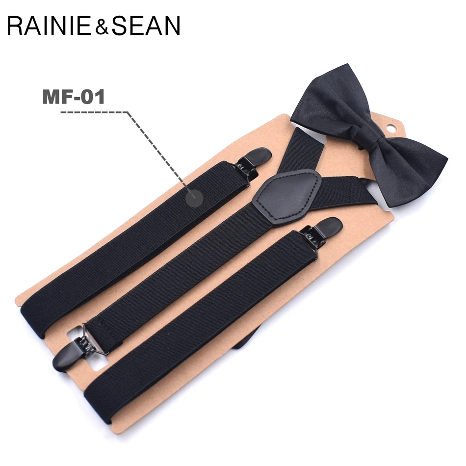 RAINIE SEAN/мужские подтяжки галстук бабочка однотонные черные унисекс Y Back штаны для взрослых подтяжки для мужчин и женщин свадебный галстук набор на подтяжках