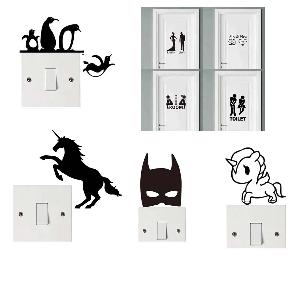 

WC Toilet Entrance Sign Door Stickers Cute Animal Unicorn Switch Sticker Creative Pattern Wall Decals Diy Funny Vinyl Mural Art