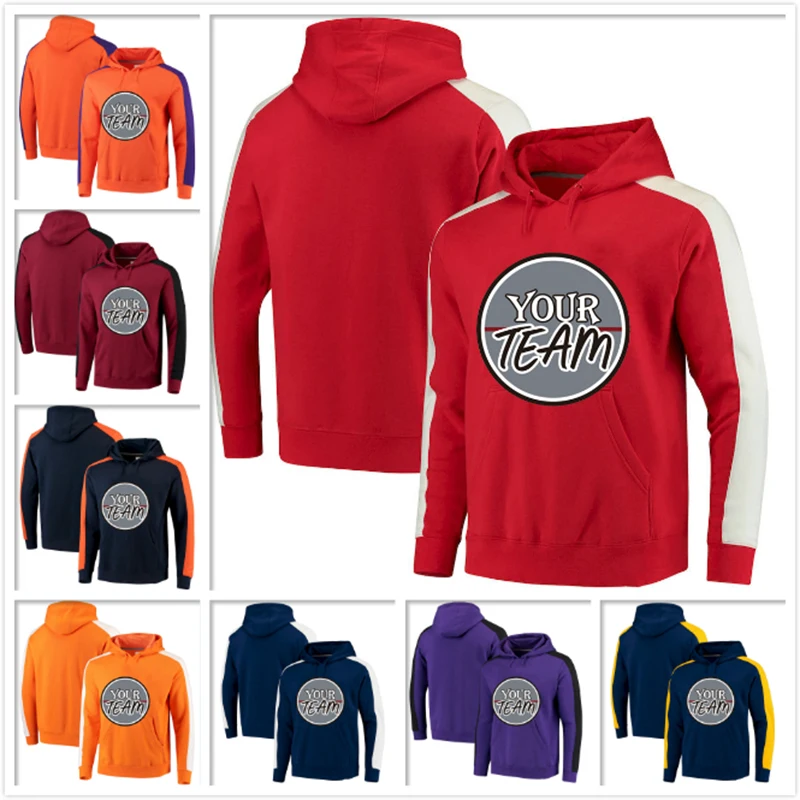 

China OEM Customize Pullover Hoodie DIY Your College Team Logo Stitch Jacket Men Women Youth Training Sweatshirt Red Blue Purple