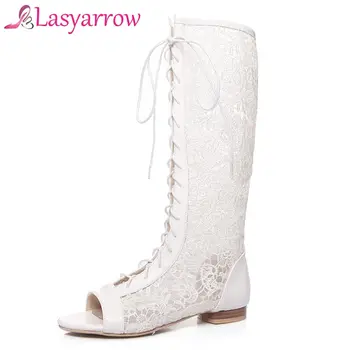 

Lasyarrow Women's Summer Boots 2018 Spring Autumn Shoes Lace Up Flat Gladiator Roman Shoes Sandlaias Mujer Open Toe Shoes RM1110