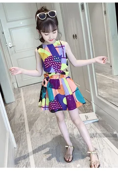 

Explosion models contrast color girls vest skirt suit summer new children's summer dress in the big boy cotton two-piece