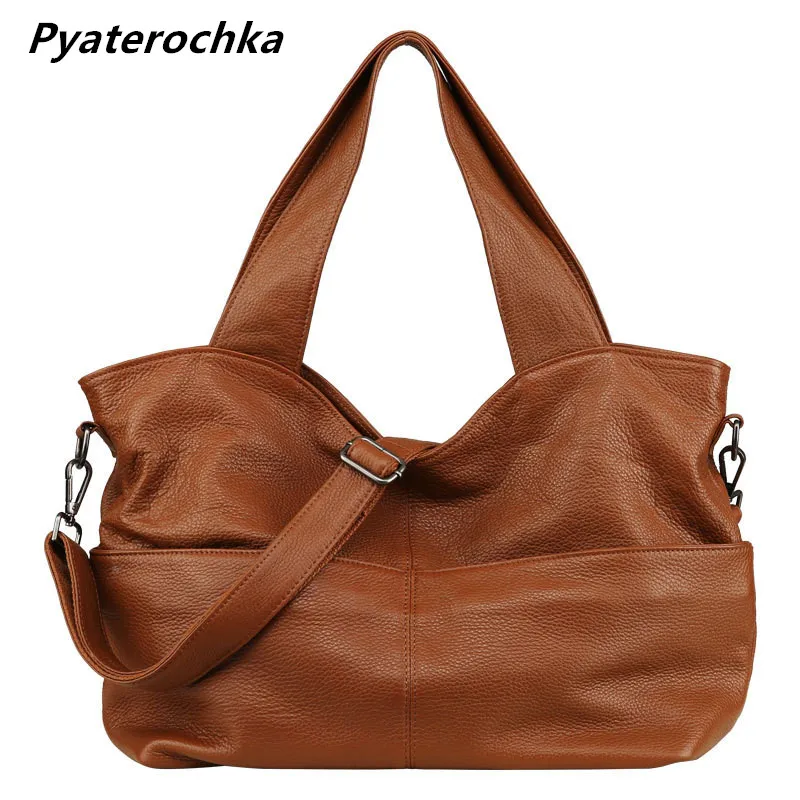 

Pyaterochka Genuine Leather Handbag Women Big Shoulder Bag Luxury High Quality Casual Tote Large Capacity Solid Thread Hand Bags