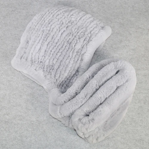 light gray Зимний вязаный Настоящий мех кролика шапка и шарф, Для женщин с мехом кролика шарфы с капюшоном хорошее качество натуральные мех кролика Рекс пончо шляпа - Цвет: light gray