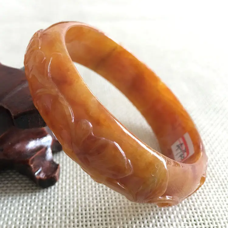 

A-740 Vintage China Hand-carved Brown Jadeite Jade Gems Bracelet Bangle 57mm