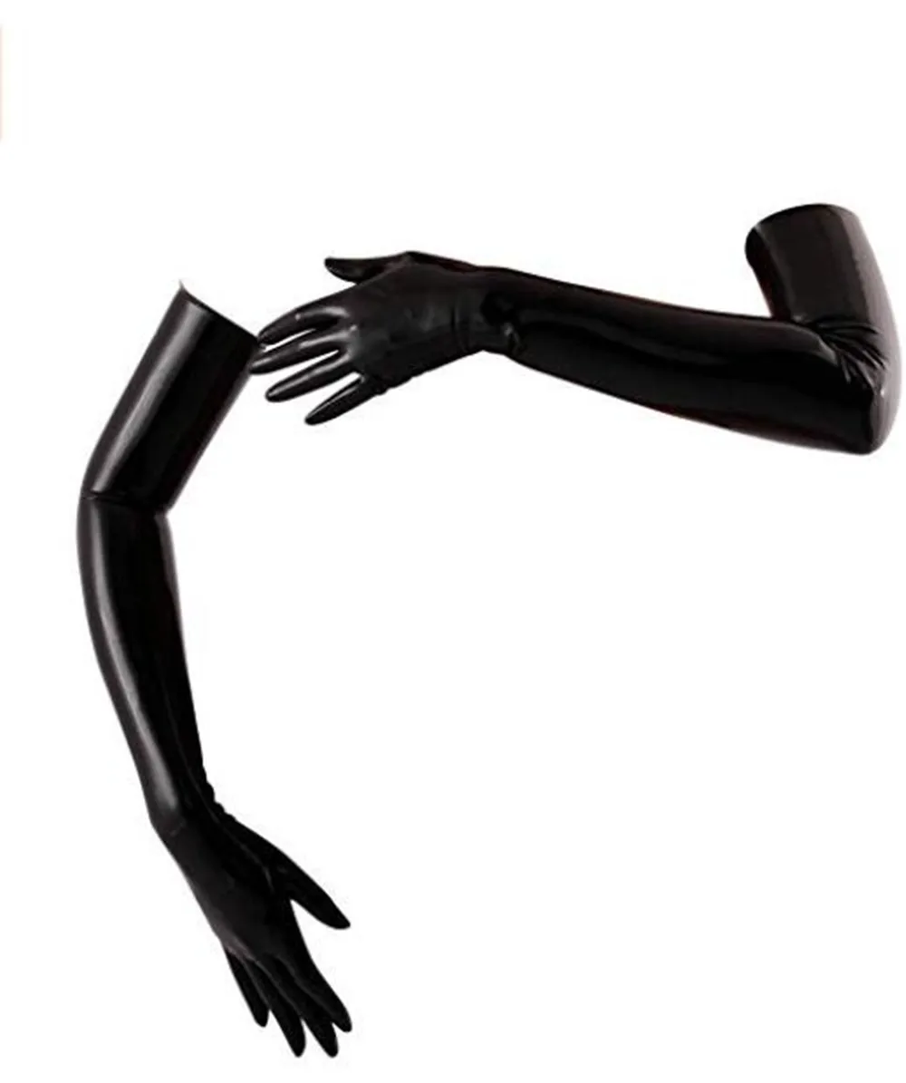 Adult Unisex Black Latex Long Gloves Opera Fetish Latex Gloves Rubber Arm Long Mittens Fingered Red