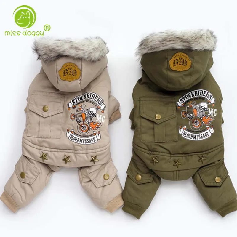 

Casual Simple Pet Dog Jumpsuit Fashion Cartoon Printed Overalls for Small Dogs Cool Rivet Comfortable Fur Collar Hoodie Bulldog