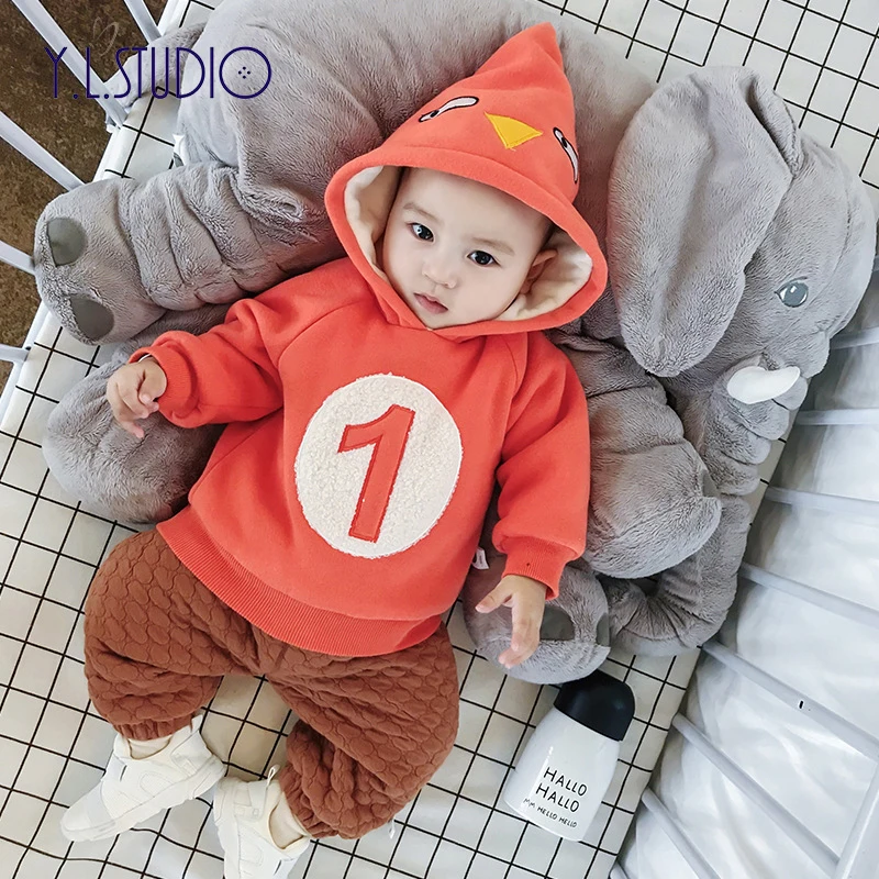 

2018 New Born Baby Boy Winter Clothing Thick Warm Pullover Long Lantern Sleeve Rib Zipper Top Quality Baby Boy Hoodie Clothes