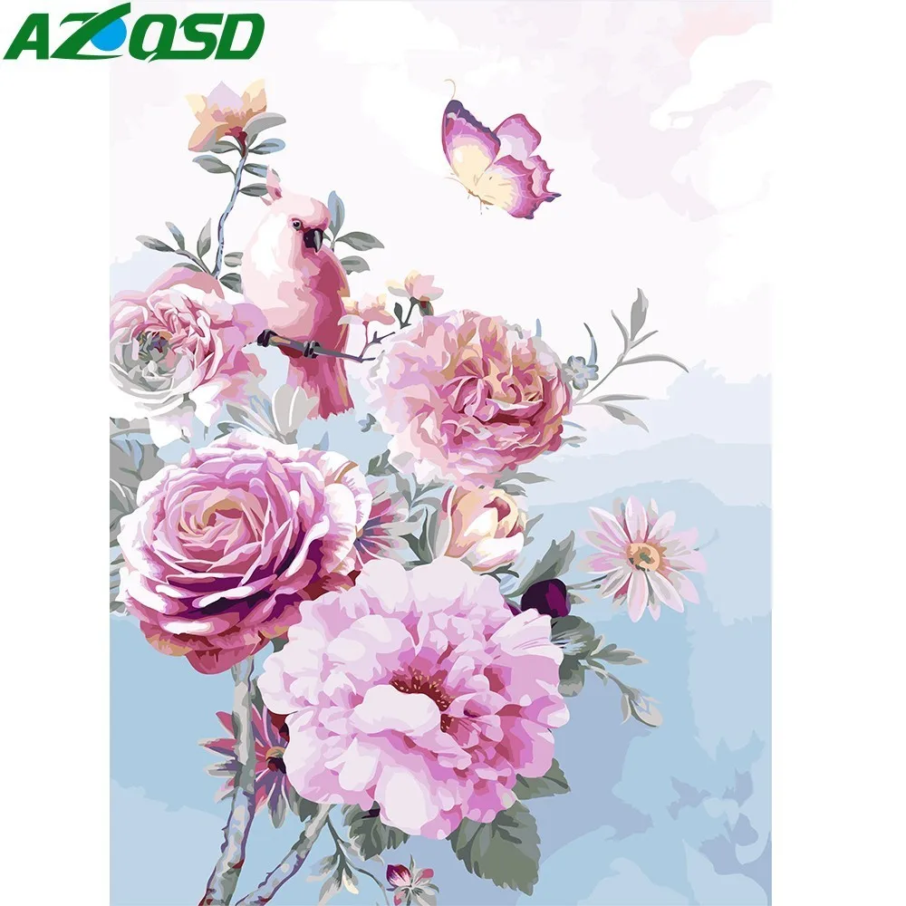 

AZQSD Oil Painting By Numbers Flower Wall Art Pictures Color Painting Pink Floral DIY Canvas Home Decor For Living Room A347