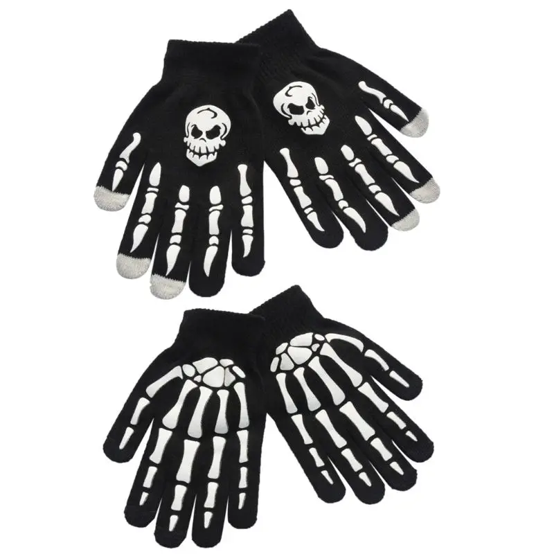 

Unisex Adult Children Winter Cycling Full Fingered Gloves Halloween Horror Skull Claw Skeleton Anti-Skid Rubber Outdoor Mittens