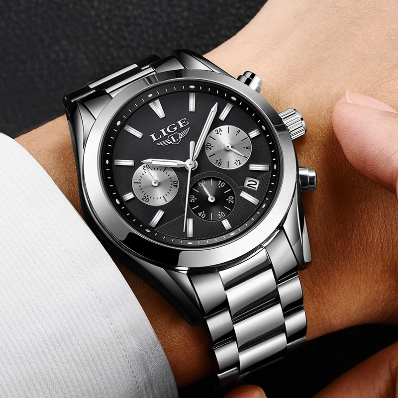 Relogio masculino LIGE Mens Watches Top Brand Luxury Fashion Business Quartz Watch Men Sport Full Steel Waterproof Sport Clock