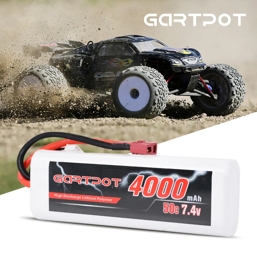 

GARTPOT Lipo Battery 4000mAh 7.4V 50C Battery lipo 2S RC Lipo 7.4v Battery with Deans T Plug for RC Truck RC Car Traxxas Slash