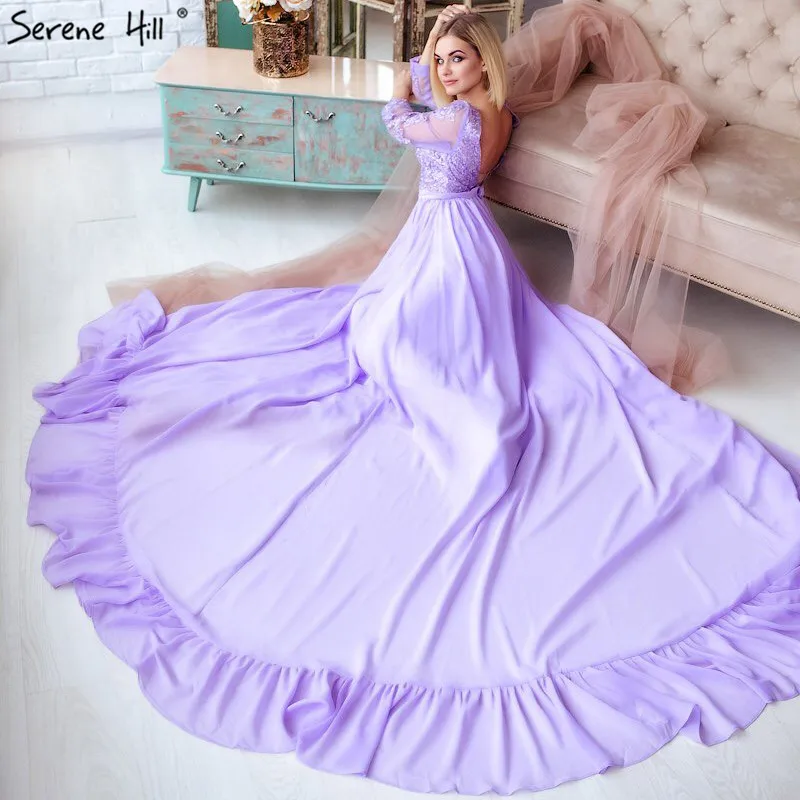 Фиолетовые Вечерние платья с длинным рукавом, украшенные бисером и кристаллами, сексуальное элегантное вечернее платье с открытой спиной, вечернее платье HA2096