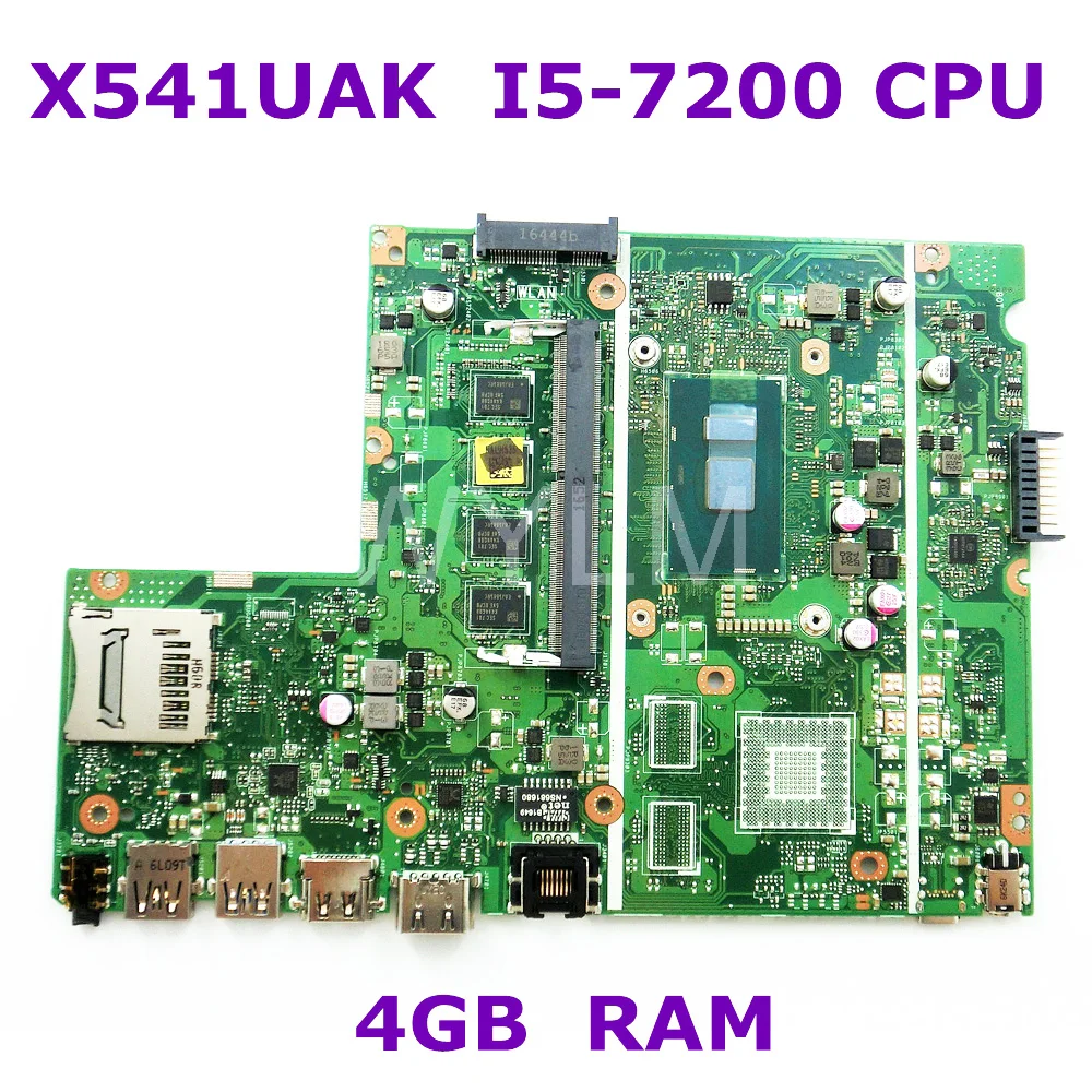 

X541UAK MB._4G/I5-7200U/AS Onboard 4GB RAM mainboard REV2.0 For ASUS X541UVK X541UA Laptop motherboard 100% Tested free shipping