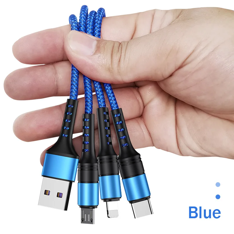 ROCK 3 в 1 USB кабель 3A для мобильного телефона Micro usb type C кабель зарядного устройства для iPhone XR XS Max X huawei USB C провод для быстрой зарядки - Цвет: Blue