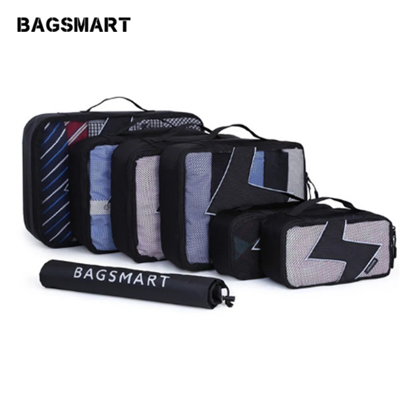 BAGSMART 7 шт./компл. унисекс нейлон Упаковка кубики для одежды дорожные сумки для рубашки Водонепроницаемый вещевой мешок организаторы с обувь