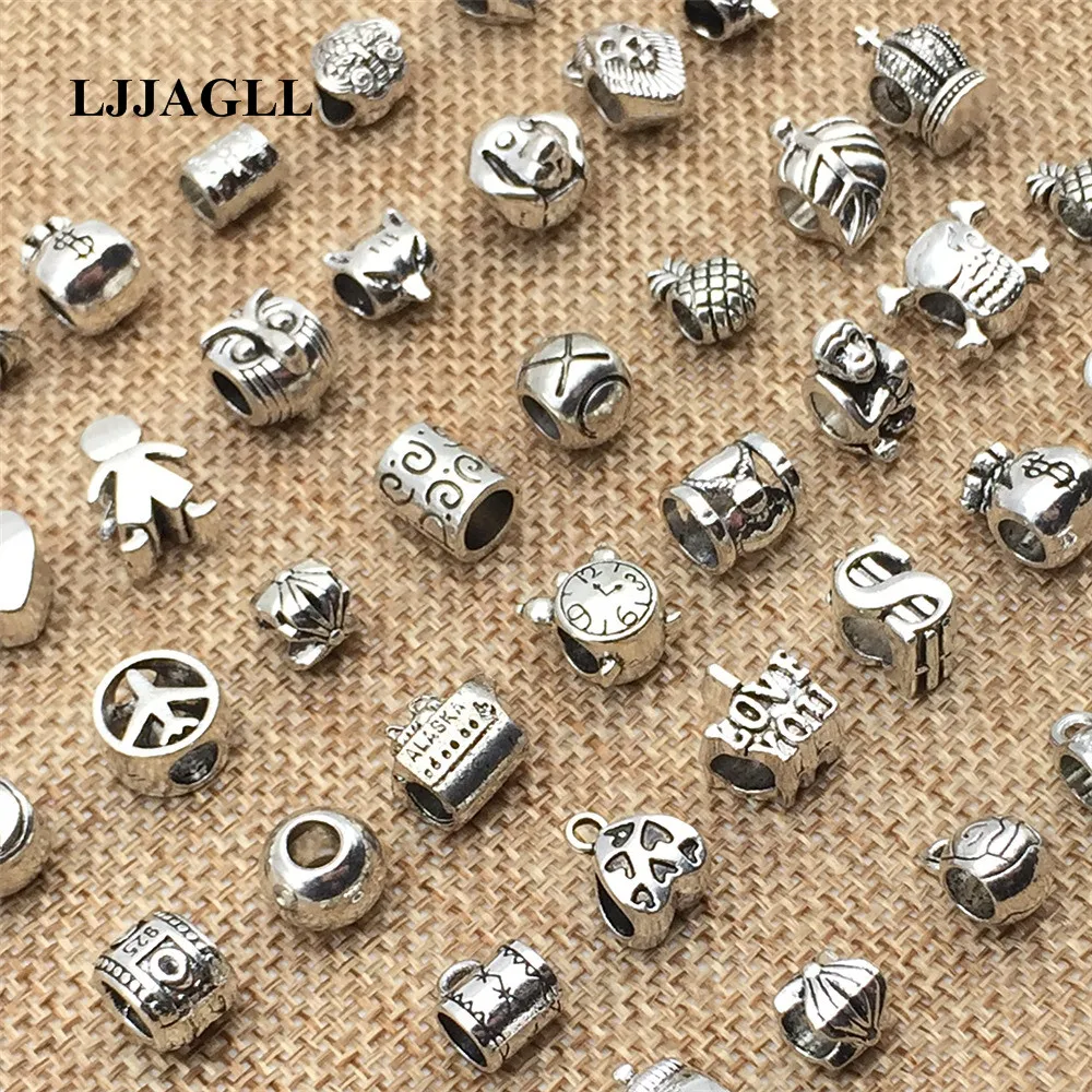 

Big Hole Mixed Animal shape Beads 20pcs/lot Magic Beads Zinc Alloy Fit Bracelet Diy Silver Beads Charms Making AZZ002