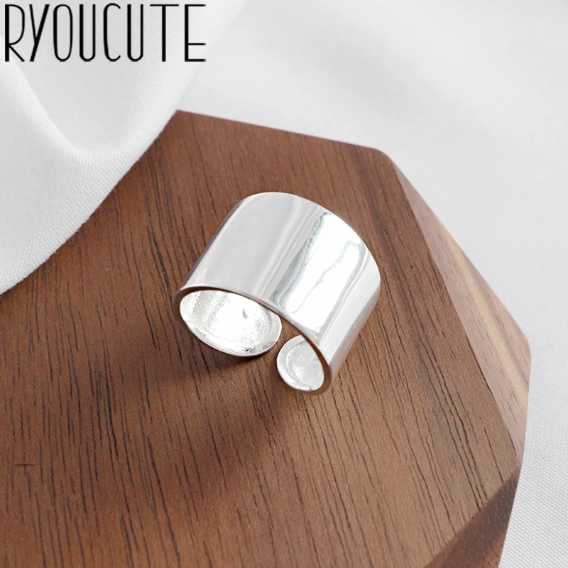 

RYOUCUTE Real Pure 925 Sterling Silver Jewelry Korean Simple Big Smooth Rings for Women Wedding Finger Open Ring Anillos Anelli