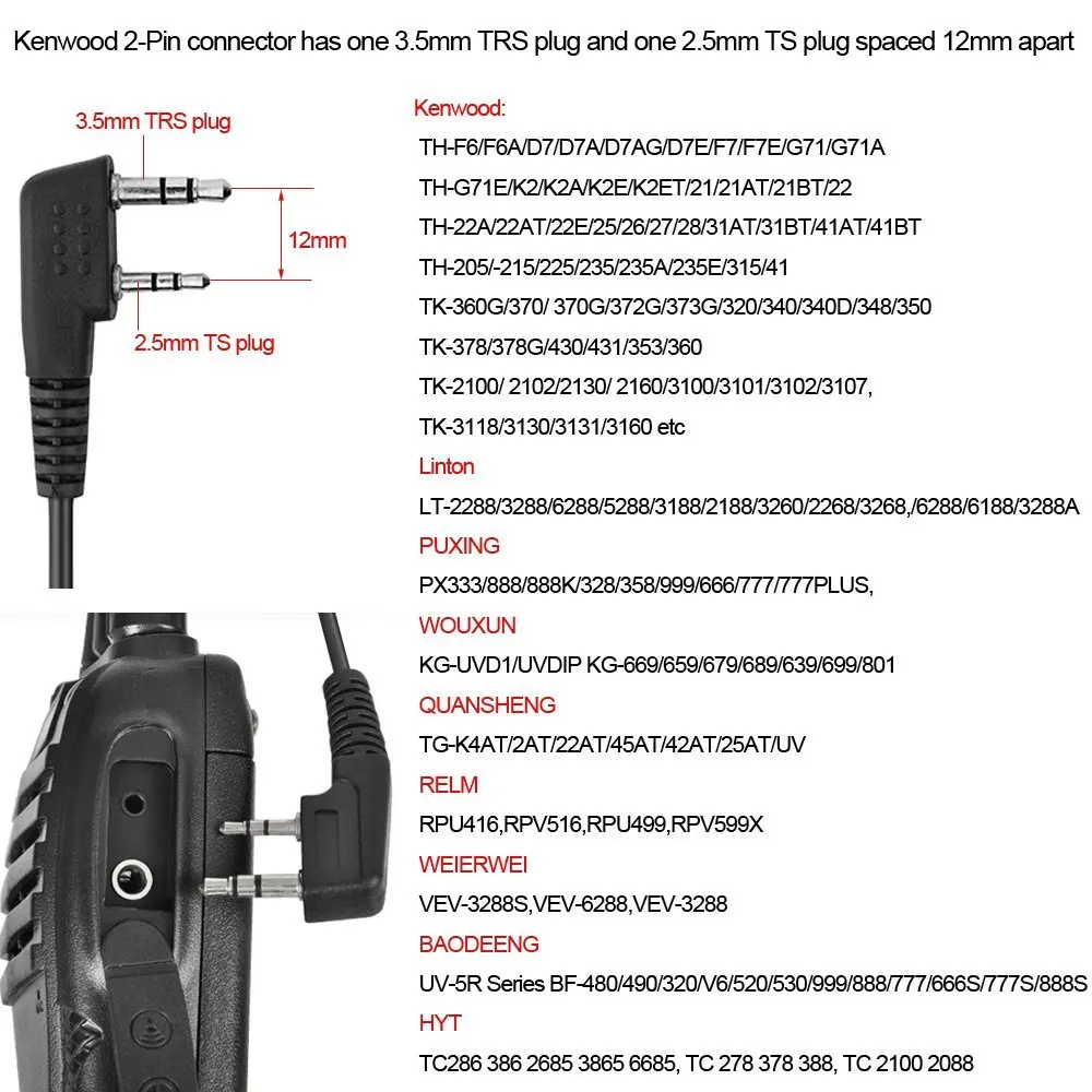 2-pin covert acoustic tube walkie talkie headset earpiece microphone for kendwood baofeng ar-f8 tyt wouxun portable cb radio
