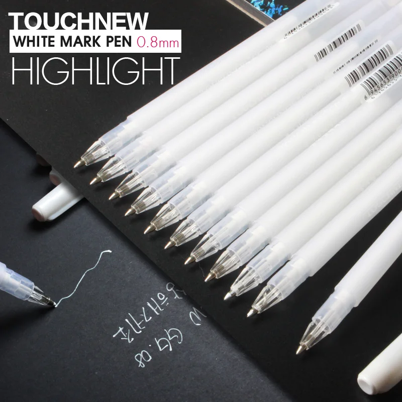 TOUCHNEW 0.8mm White Highlighter Art Markers Gel Pen Sketch Fine Liner