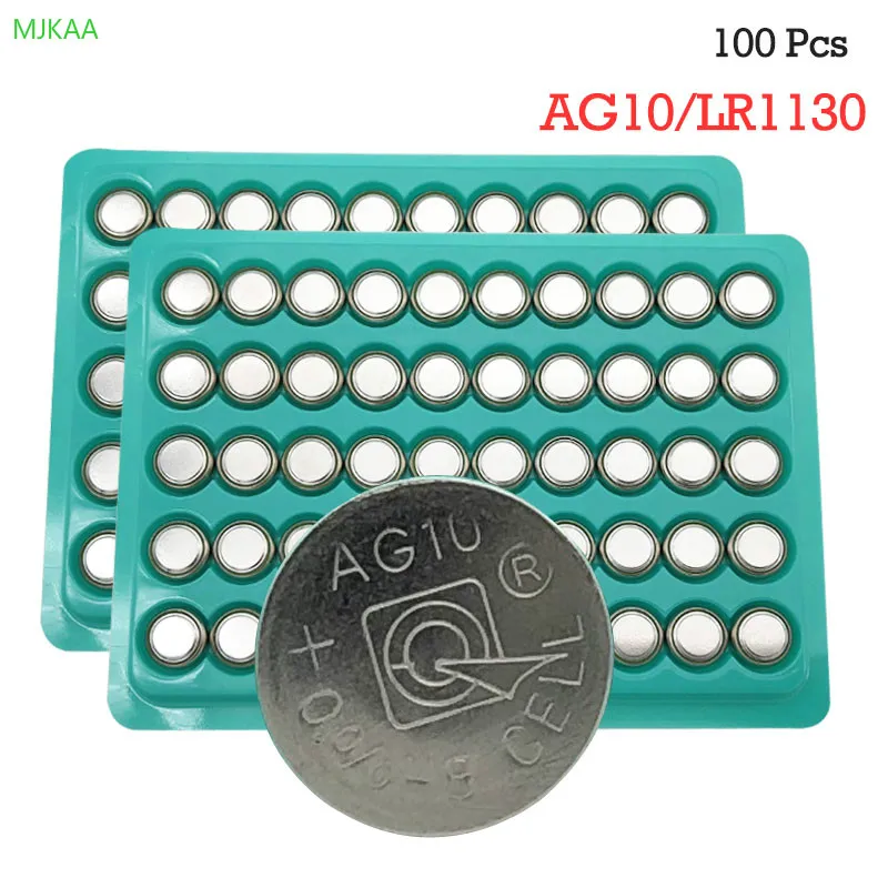

100pcs AG10 LR1130 1130 SR1130 389A LR54 L1131 1.5V Button Battery MP3 Players,Toys watch batteries batteria