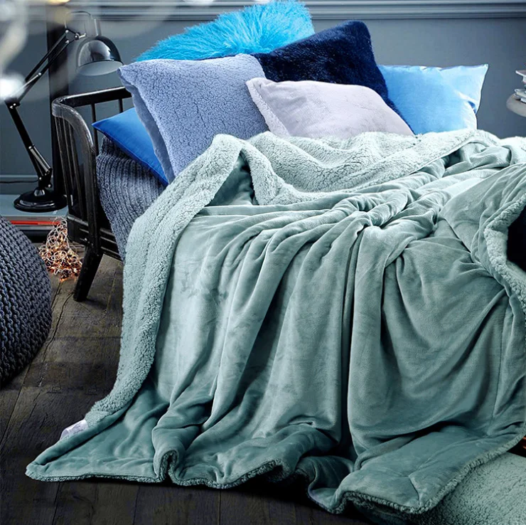 2017 New Warm Thick Wool Blanket Solid Color Double Layer Sofa Flannel