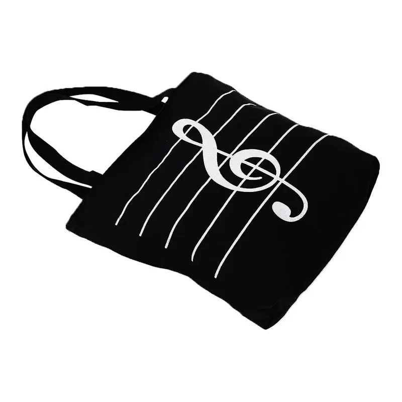 Женская Повседневная Холщовая Сумка для девочек с музыкальными нотами, сумка-тоут, сумка-шоппер, сумка на плечо, черная сумка